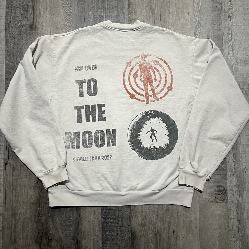 VTG Kid Cudi To The Moon Heavy Cotton White 2022 Concert Merch Sweatshirt Large